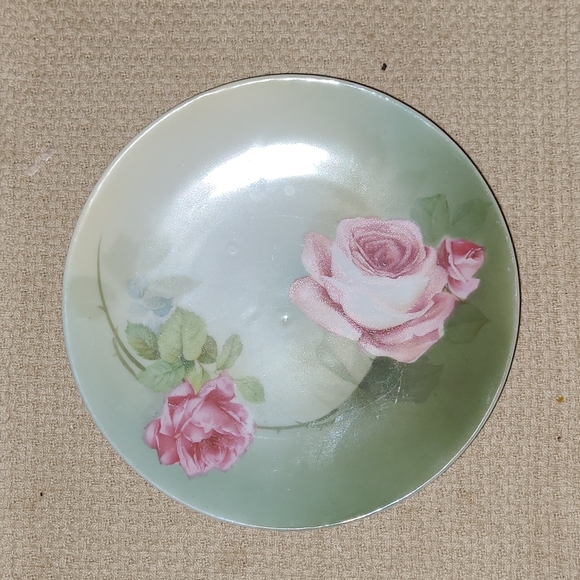 Vintage RS Germany Floral Pink Roses Dessert Bread Plates Green Ombre Pre-WWII - Picture 8 of 12